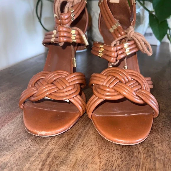Tory Burch Audrianna Knotted Leather Heeled Sandals Dressy - Tan Size 8M - Picture 5 of 9